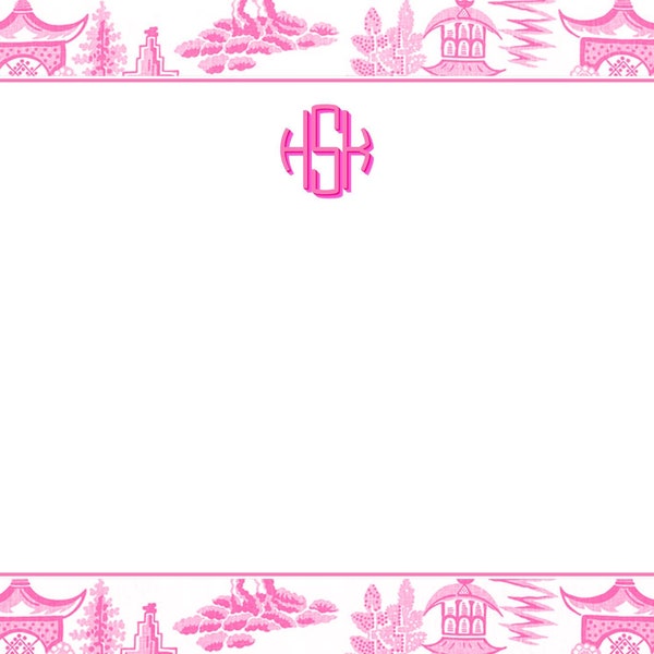 Pink Pagoda Chinoiserie Notecard, Stationery or Invitation Set