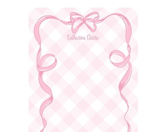 Personalized Notepads - COQUETTE BOW - Pink Gingham - Set of 2 - Monogrammed Notepads