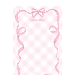 Personalized Notepads COQUETTE BOW Pink Gingham Set of 2 Monogrammed Notepads image 1