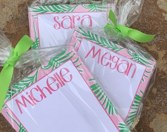 Personalized Notepads PALM Pink & Green - Set of 2 - Monogrammed Notepads