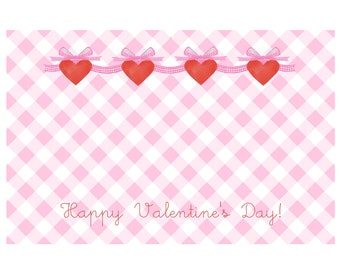 Valentine's Day Paper Placemats - Valentine Gingham Hearts - Set of 12