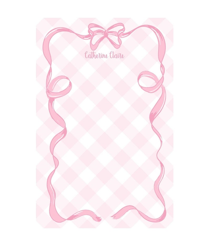 Personalized Notepads COQUETTE BOW Pink Gingham Set of 2 Monogrammed Notepads image 1