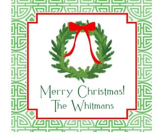 Preppy Christmas  Green Chinoiserie Sticker with Red, Card Stock Tag, Enclosure, Address Label - Set of 24 -Double Happiness