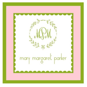 Pink and Green Wreath Sticker Enclosure Card, Sticker, Book Plate, Address Label Set image 1