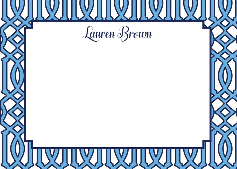 Blue and White Lattice Pattern Notecard, Stationery or Invitation Set image 1