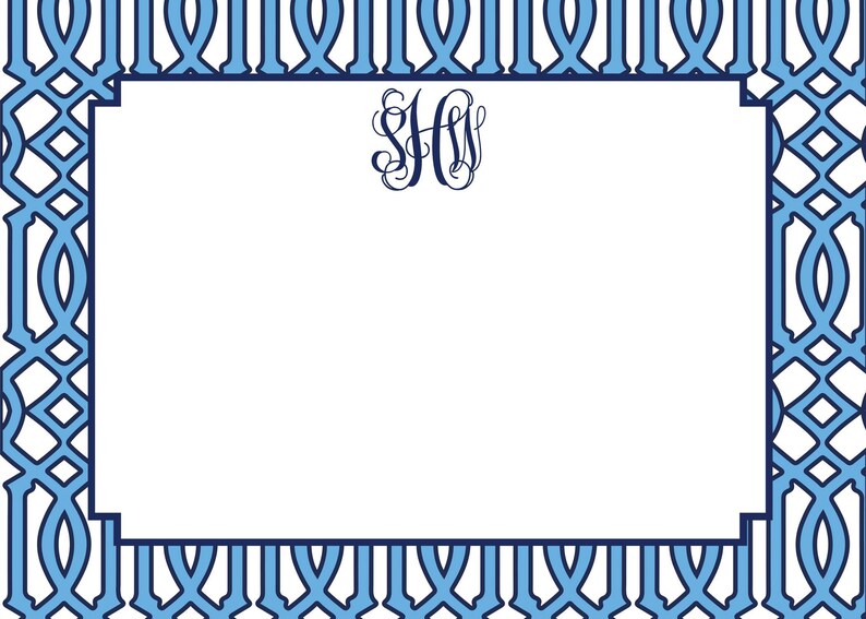 Blue and White Lattice Pattern Notecard, Stationery or Invitation Set image 2
