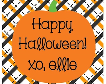 Halloween Plaid Pumpkin Sticker, Gift Tag - Set of 24