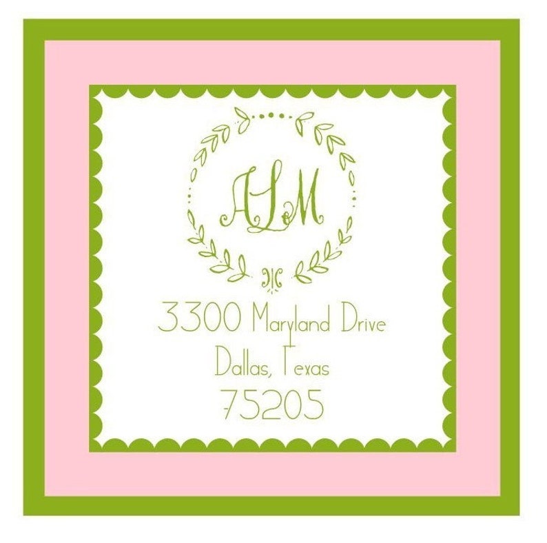 Pink and Green Wreath Sticker Enclosure Card, Sticker, Book Plate, Address Label Set image 2