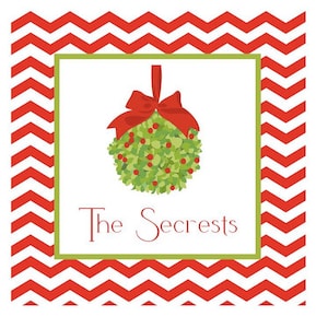 Christmas Holiday Sticker, Gift Enclosure Card, Address Label - RED CHEVRON - Set of 24