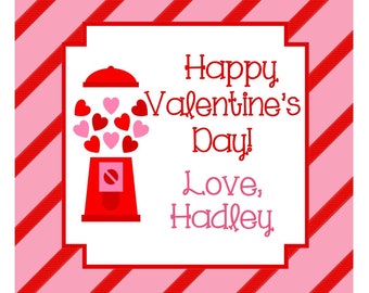 Valentine Gumball Stripe Sticker, Gift Enclosure Card or Return Address Label - Set of 24