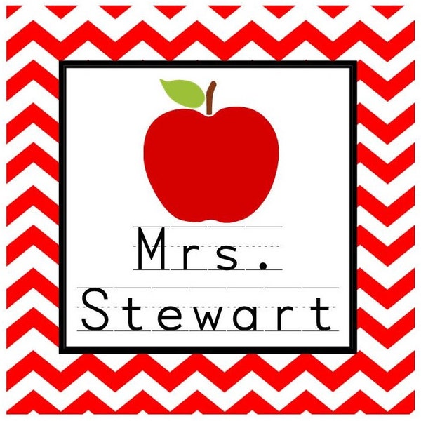 Teacher Red Chevron with Apple Sticker, Enclosure Card or Bookplate - Set of 24