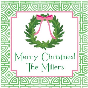 Preppy Christmas  Green Chinoiserie Sticker, Card Stock Tag, Enclosure, Address Label - Set of 24 -Double Happiness