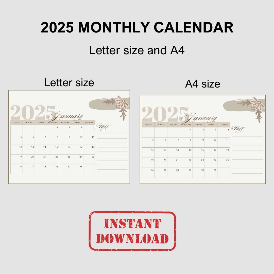 2025 Calendar 2025 Monthly Planner Landscape Elegant Monthly Calendar ...