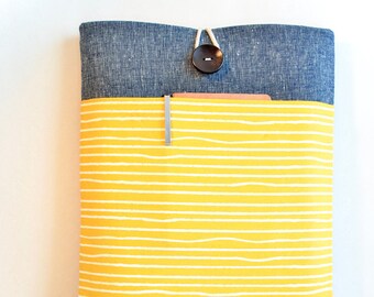 Laptop Sleeve Case Custom Size 11", 13", 15"  Fit MacBook Air / Pro Padded Cover with Pocket - Mustard Yellow Stripes