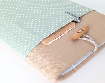 Custom Size Laptop Sleeve, MacBook Pro, Air Cover Padded w/ Pocket - Sage Dots