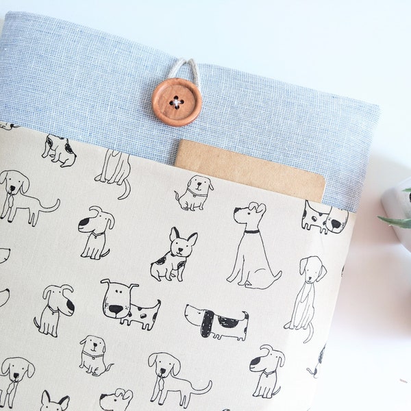 iPad Case Cover, Custom Size Android Tablet Sleeve, 10.2"iPad, 10.9" iPad Air, 11" 12.9" iPad Pro Accessory - Dogs on Chambray Linen