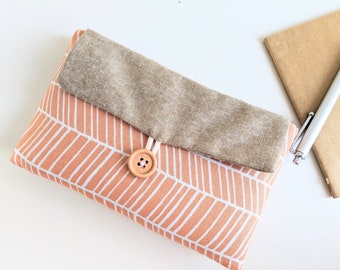 Phone Clutch Case, Padded iPhone 15 Sleeve, Android Phone, Pixel 7, Galaxy S23, Ultra, Plus, Custom Size - Orange Herringbone