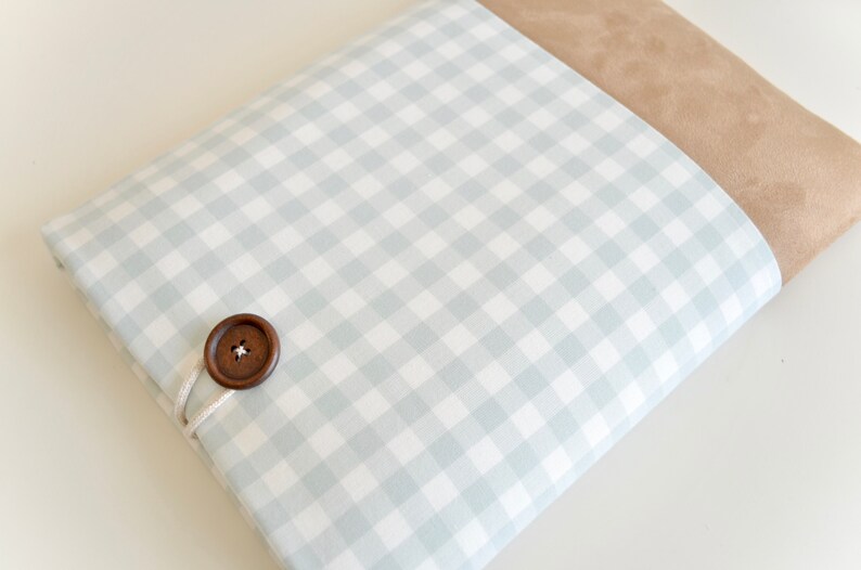 Gingham Laptop Case, Surface Pro Case, Custom Size Vegan Suede and Gingham Plaid Handmade Laptop Sleeve image 5