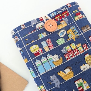 Cats Kindle Sleeve, Custom Padded eReader Cover Paperwhite 6.8", Oasis 7 inch, iPad Mini 7 - Kitties Grocery Shopping in Blue