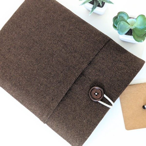 iPad Sleeve Custom size Wooly Apple iPad Air, Pro, Mini Cover Case, Padded with Pocket Tablet Sleeve, Brown Herringbone