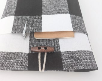 Handmade Buffalo Check Laptop Case | Padded Protection | Black & White Plaid | Custom Sizes