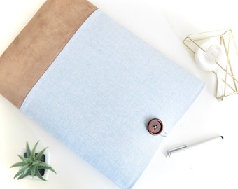 Funda para tableta de tamaño personalizado, iPad, Samsung Galaxy Tab, funda acolchada vegana para tableta, funda para iPad Mini 7 de gamuza sintética de lino y chambray.
