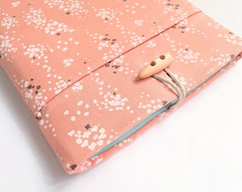 Playful Linen Tablet Sleeve | Orange Dots, Aqua Accent, Custom Fit