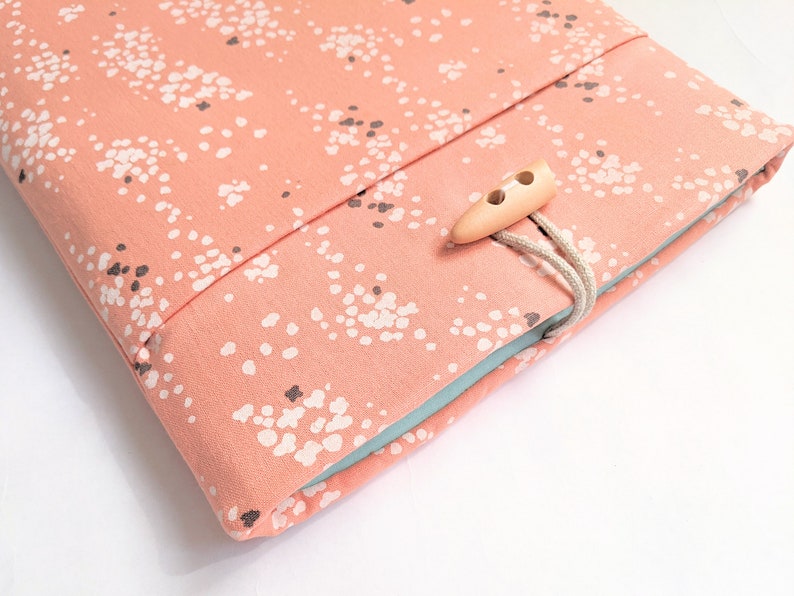 Playful Linen Tablet Sleeve Orange Dots, Aqua Accent, Custom Fit image 1