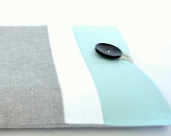 iPad Sleeve, iPad Pro 9.7" Cover, 7.9" iPad Mini Sleeve, Custom Fit Padded with Pocket - Gray Aqua Color Block