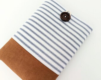Kindle Cover, Kindle Fire 7 inch, Amazon Fire HD 8, eReader Case, Kindle Paperwhite Case, Kindle Oasis - Blue Stripe and Faux Leather Suede