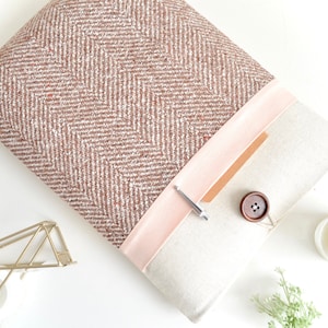Herringbone + Pink iPad Sleeve, iPad Pro Case 11&quot;, 12.9&quot; Cover, 10.9 13 inch iPad Air Padded Handmade Tablet Pouch