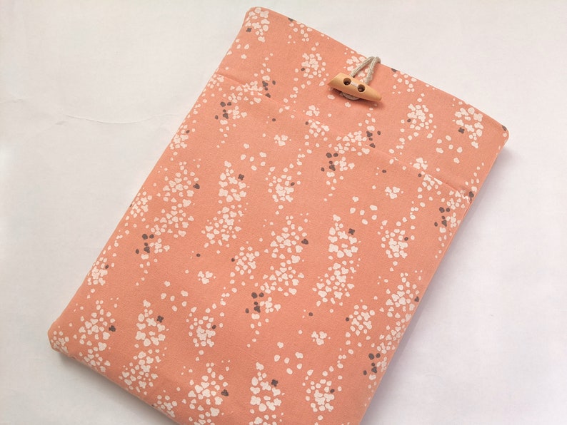 Playful Linen Tablet Sleeve Orange Dots, Aqua Accent, Custom Fit image 3