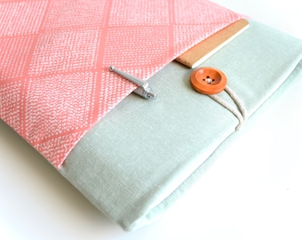 Handmade Kindle Sleeve with Vintage and Boho Look Coral & Seafoam