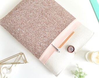 Stylish Herringbone Laptop Sleeve with Pink Accent | Handmade & Custom Fit for All Laptops