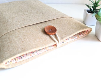 11" - 15.6" inch Laptop Pouch, Padded Custom Laptop Sizes Available, 13 or 14 inch MacBook Sleeve Laptop Sleeve Cover - Taupe Linen + Floral