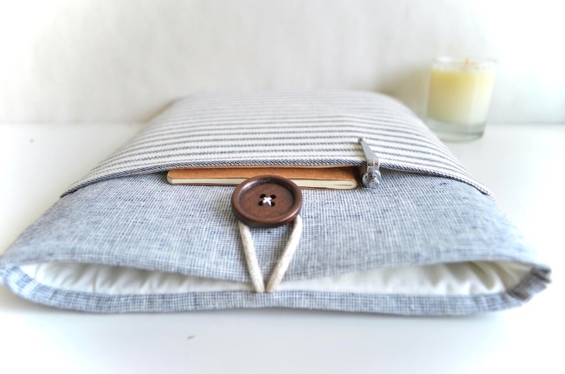 Cute & Functional Custom Laptop, Blue Stripes Chromebook Sleeve: Protect Your Tech in Style image 3