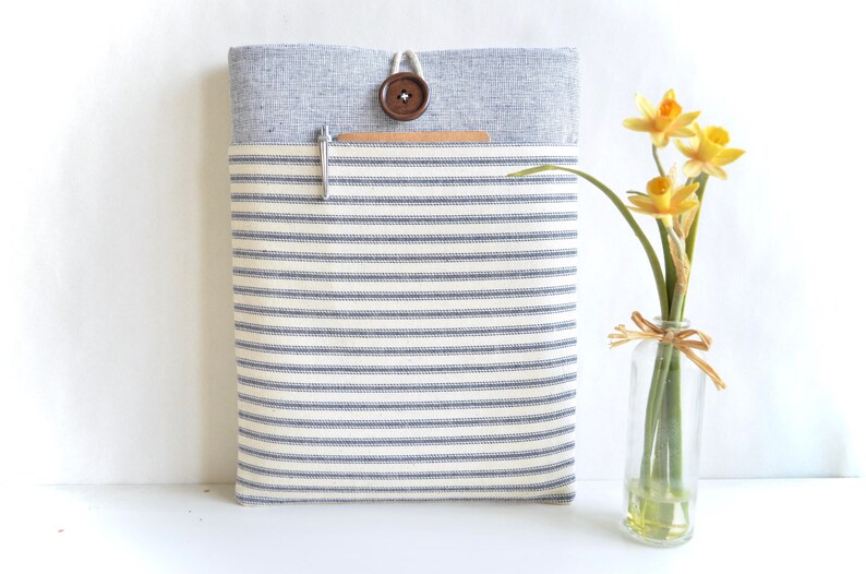 Cute & Functional Custom Laptop, Blue Stripes Chromebook Sleeve: Protect Your Tech in Style image 2
