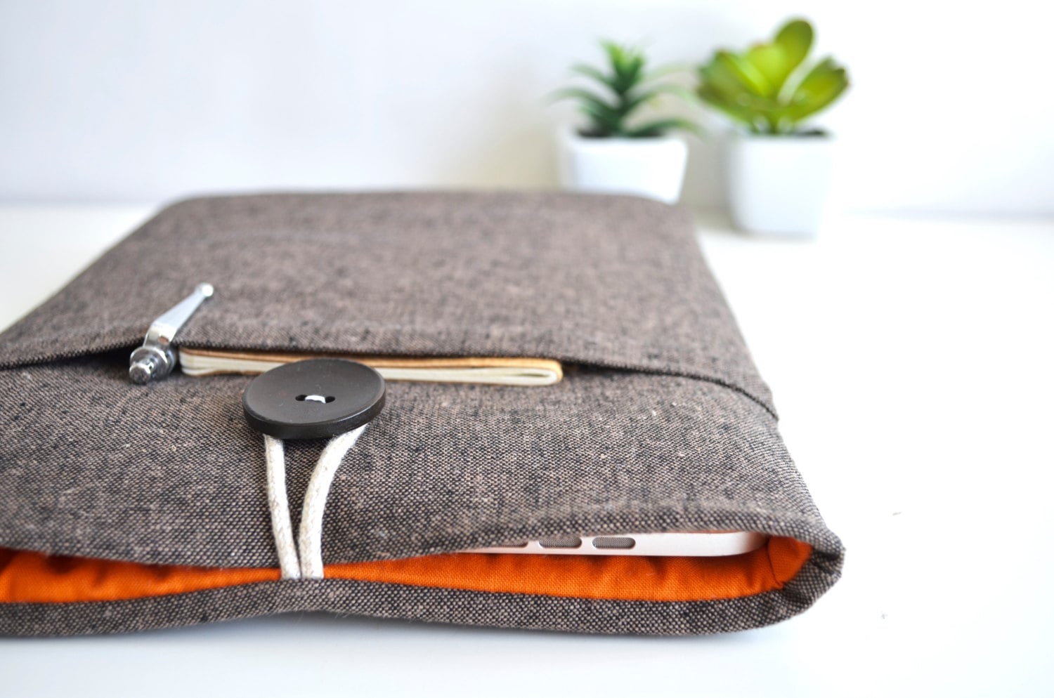 Air Brown Linen and Orange Surface or Laptop MacBook Case Sleeve Custom Sized for any Pro 