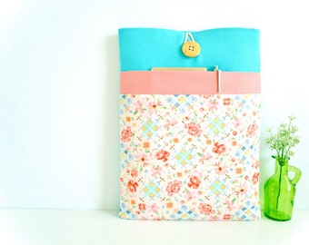 Surface Pro 13" Laptop Case, Surface Laptop Case 11 13 15.6 Chromebook Sleeve Case - Aqua Peach and Floral Pixels