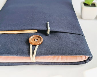 Kindle Cover, Kindle Paperwhite Sleeve, Basic Kindle Case, 7" Kindle Oasis Sleeve with front pocket - Navy Blue and Pink