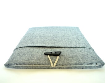 Minimalist Laptop Sleeve | Indigo and Slate with Pocket | Handmade by Bertie's Closet | Custom Fit