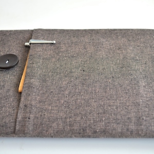 Brown Linen Laptop Sleeve, Custom Fit, Padded Pocket, Classic Look image 3