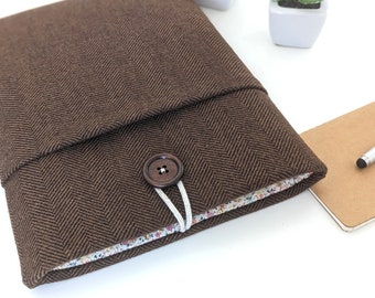 Kindle Cover Case, Paperwhite Sleeve Cover, Kindle Oasis Sleeve, Amazon Kindle Fire 7 -  Brown Herringbone and Flowers