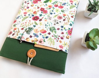 iPad Hülle, iPad Air, Pro Sleeve 11, 12.9 Zoll, Tablet Cover, gepolstert mit Tasche - Floral und Fungus