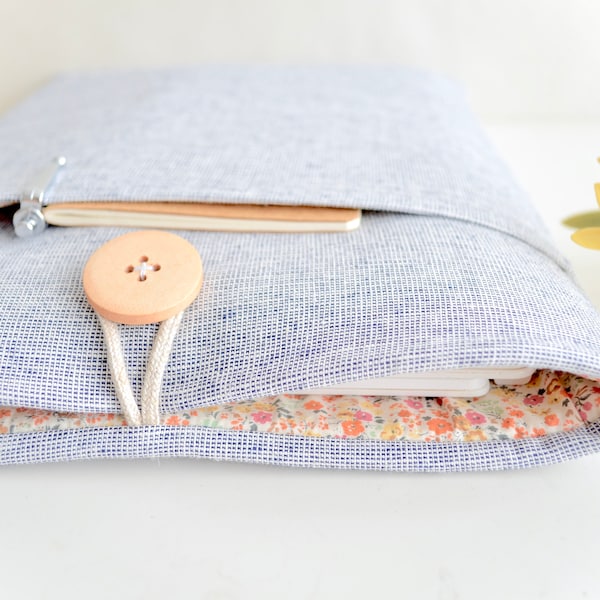 Indigo Gray + Floral Kindle Sleeve, Padded Customizable Handmade Gift