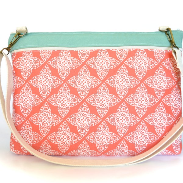 Computer Bag for 13.3" MacBooks Women's Laptop Bag Padded Laptop Case with Strap - Coral Damask