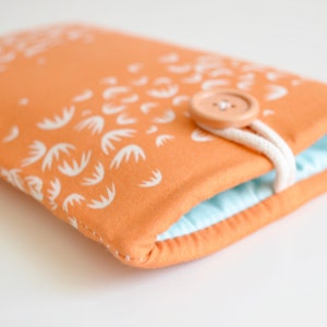 Padded Phone Sleeve - Sunshine Orange & Aqua Lining (Customizable) iPhone, Smartphone, Cell Phone, Android, iPhone