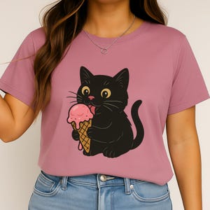 Kawaii Black Cat Ice Cream T-Shirt: Funny Foodie Tee