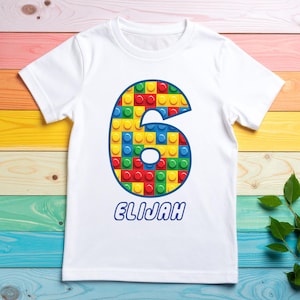 Personalised Boys and Girls Building Blocks Building Bricks T-shirt 1-9th Birthday Various colours