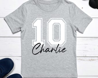 Personalised Boys & Girls Name and Number T-shirt. Various colours Party T-shirt football number